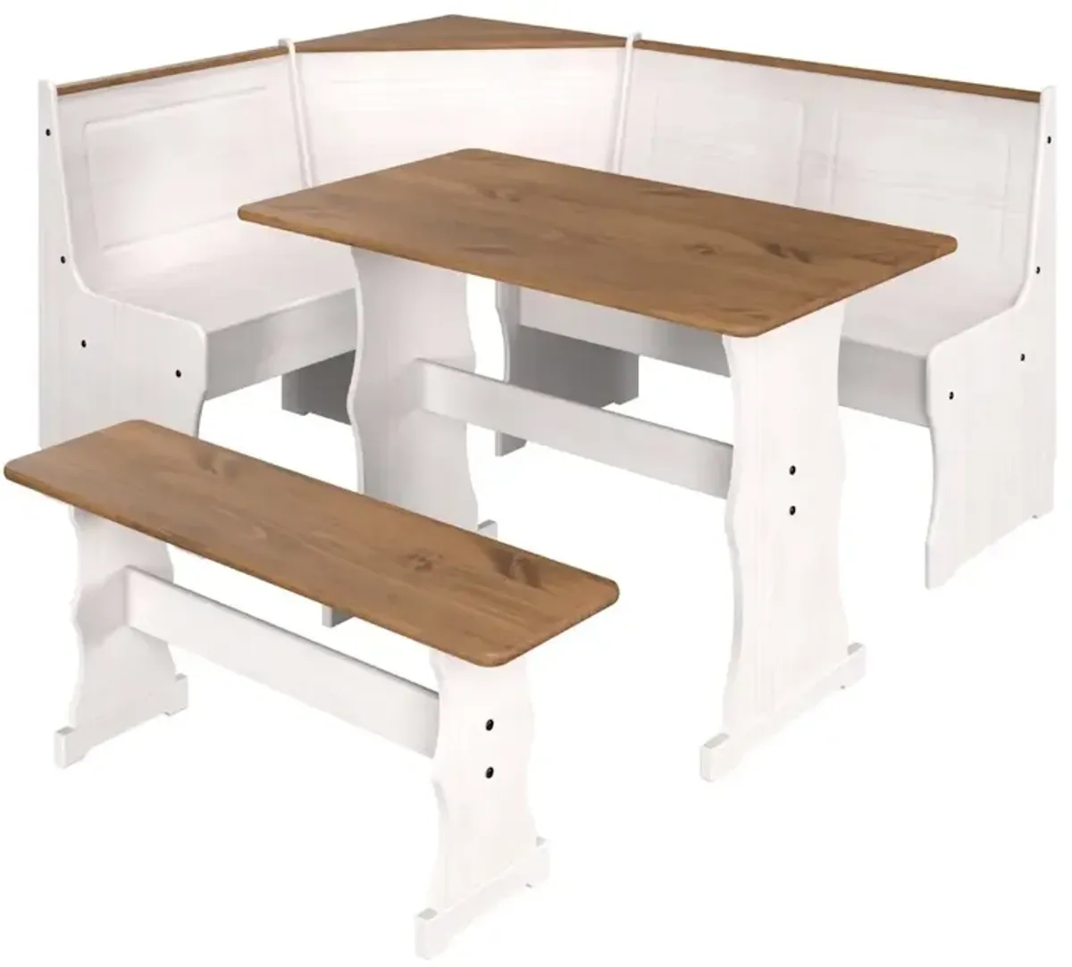 Solid Pine Corner Dining Booth in Distressed White