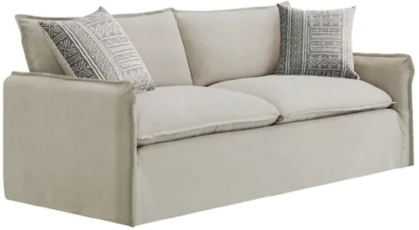 Savoir Sofa, 2 Accent Pillows, Contemporary Beige Linen Fabric 84 Inch - Benzara