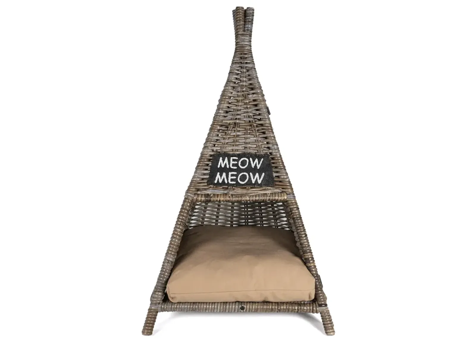 Tiki Tent Coastal Handwoven Rattan Cat Bed with Machine-Washable Cushion