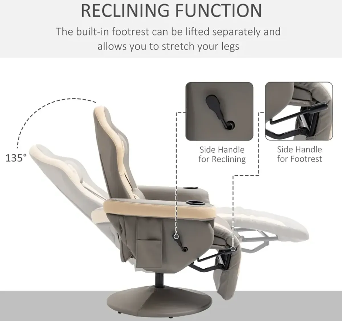 Gray Living Room Comfort: Manual Recliner with Swivel and Cup Holder