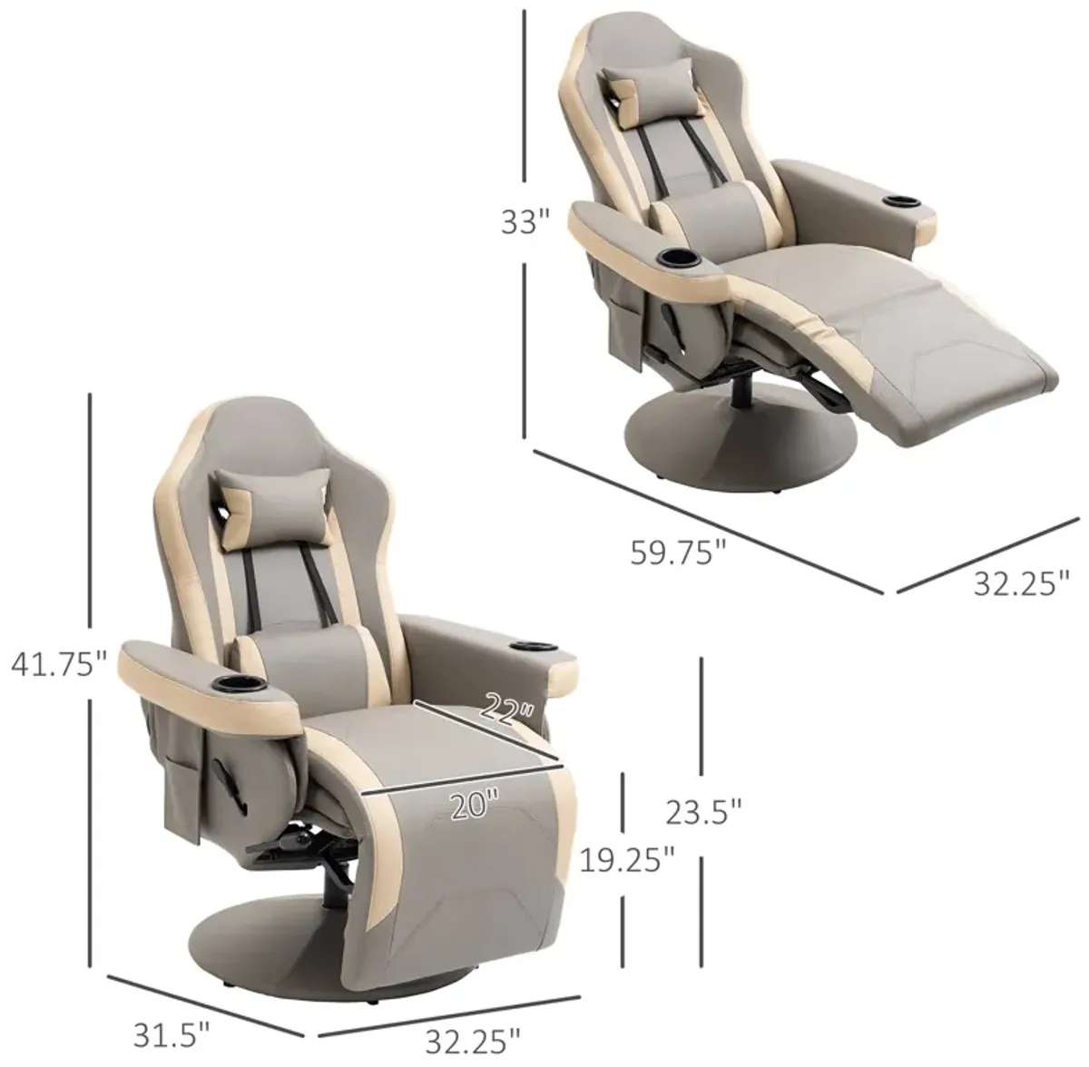 Gray Living Room Comfort: Manual Recliner with Swivel and Cup Holder