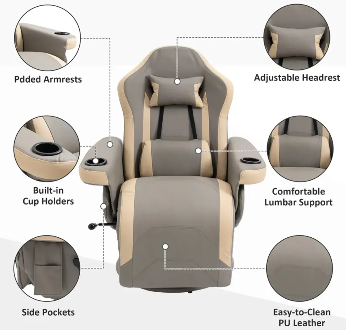 Gray Living Room Comfort: Manual Recliner with Swivel and Cup Holder