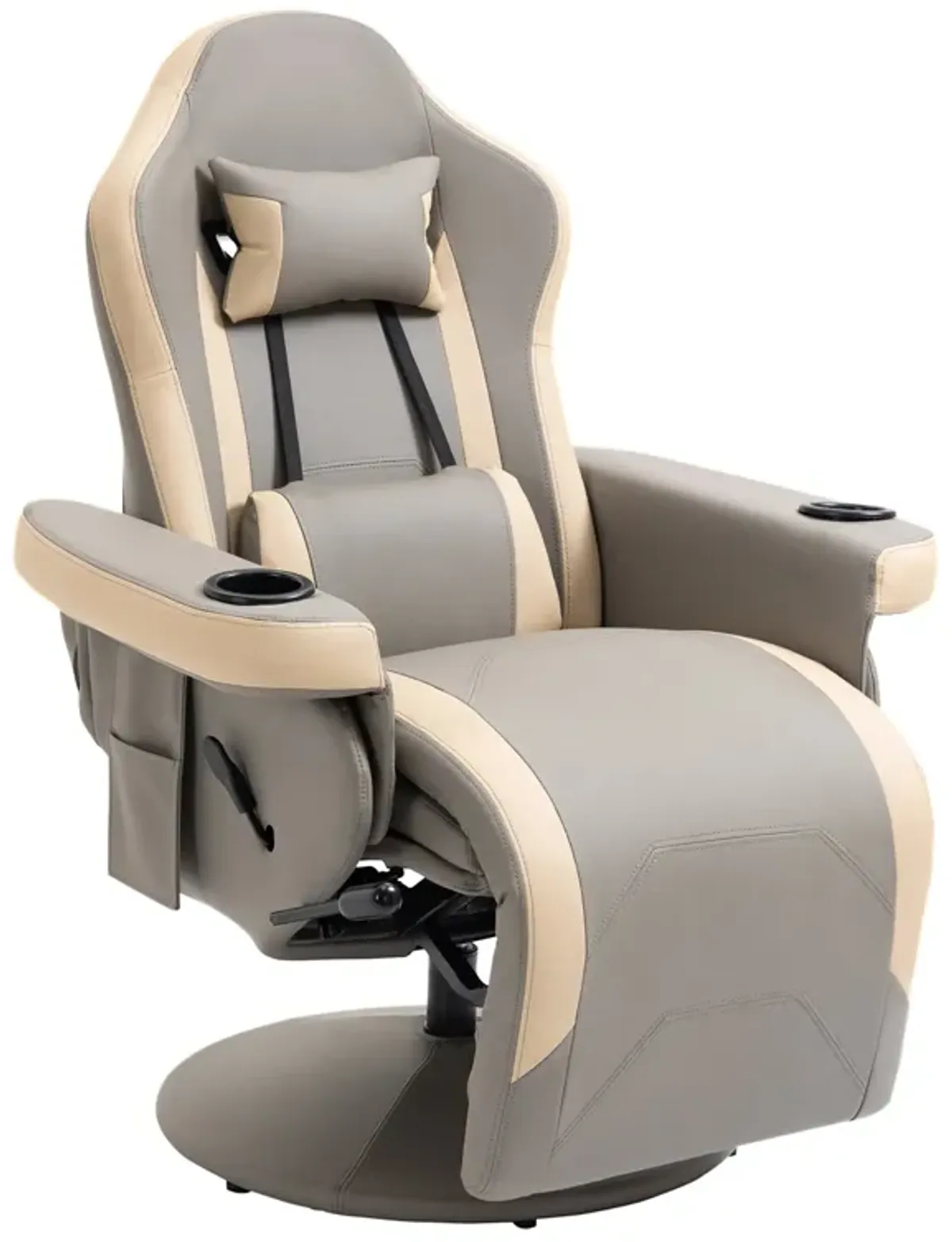 Gray Living Room Comfort: Manual Recliner with Swivel and Cup Holder