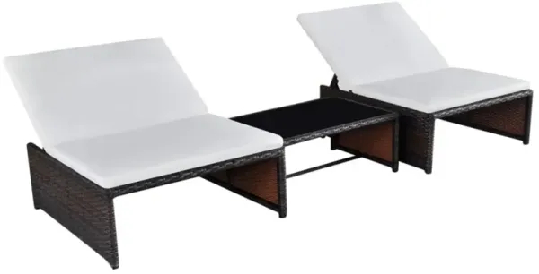 vidaXL Sun Loungers 2 pcs with Table Poly Rattan Brown