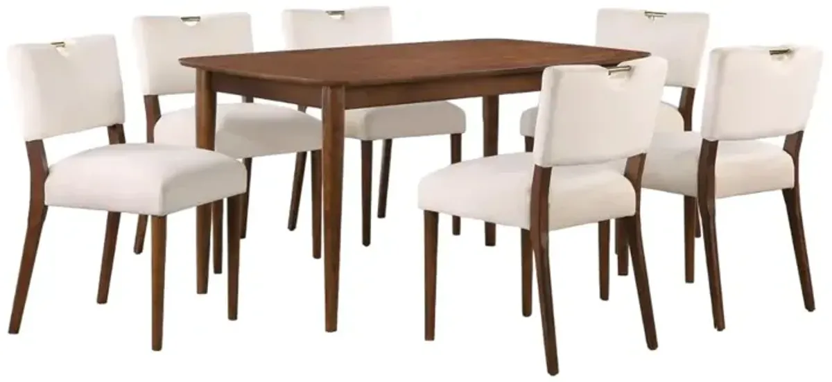 Comfort Pointe Bonito Oatmeal Velvet 7PC Dining Set in Walnut Finish