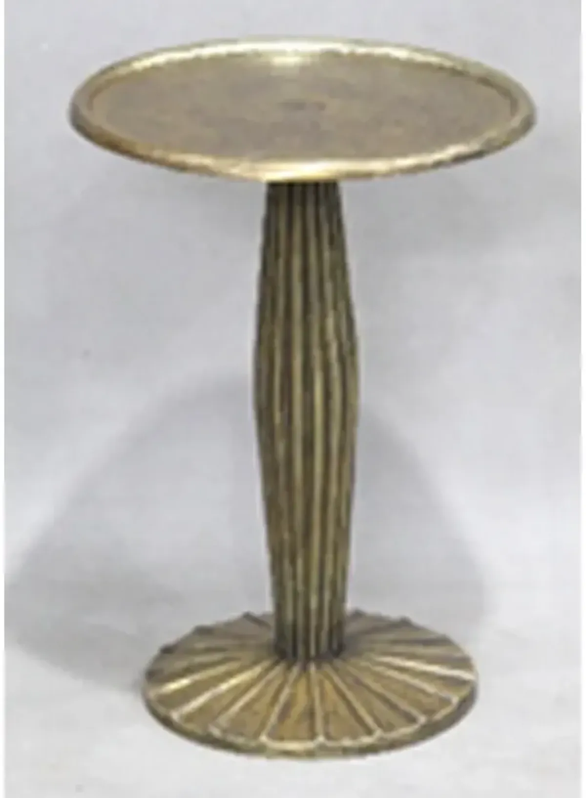 12 Inch Side End Drink Table, Fancy Fluted Base, Round Top, Antique Brass