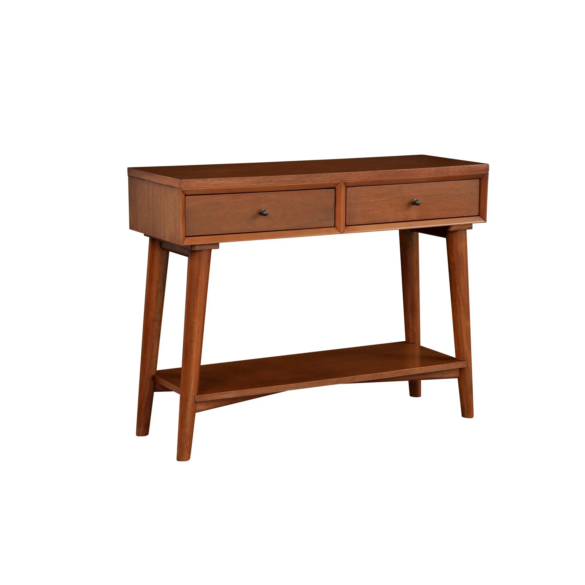 Console Table with 2 Drawers and Angled Legs, Brown-Benzara