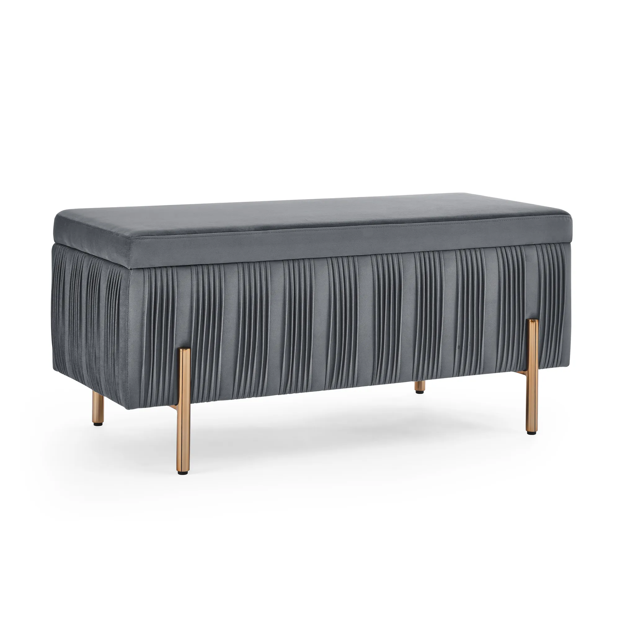 Hivvago Elegant Upholstered Velvet Storage Bench with Iron Legs