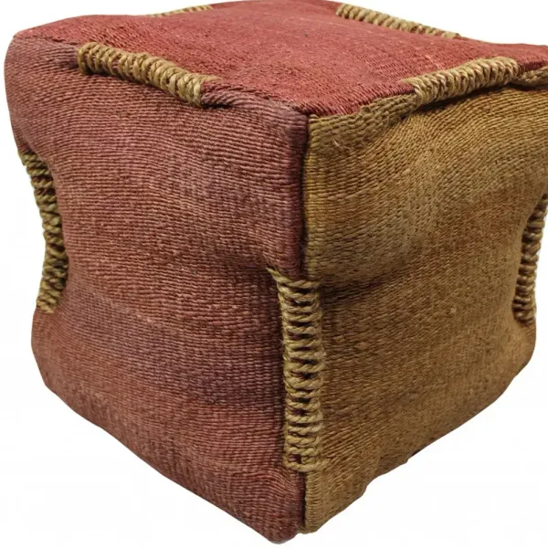 Hivvago 18 Inch Pink and Orange Jute Cube Pouf Ottoman