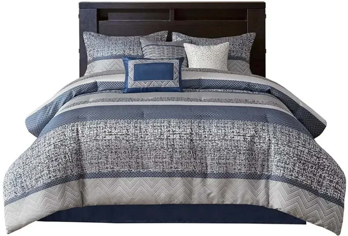 Belen Kox Navy 7 Piece Jacquard Polyester Comforter Set, Belen Kox