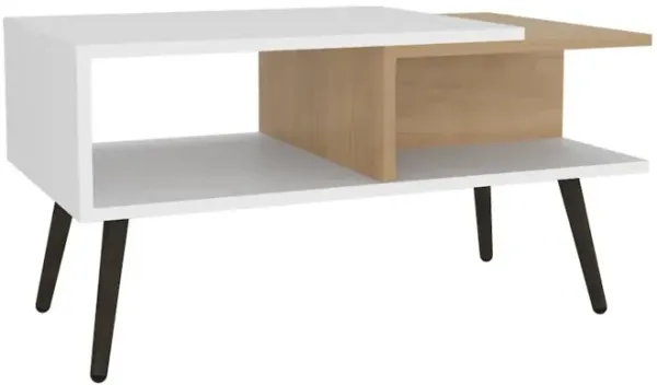 Drexel Coffee Table, 2 Shelves, White / Natural Oak