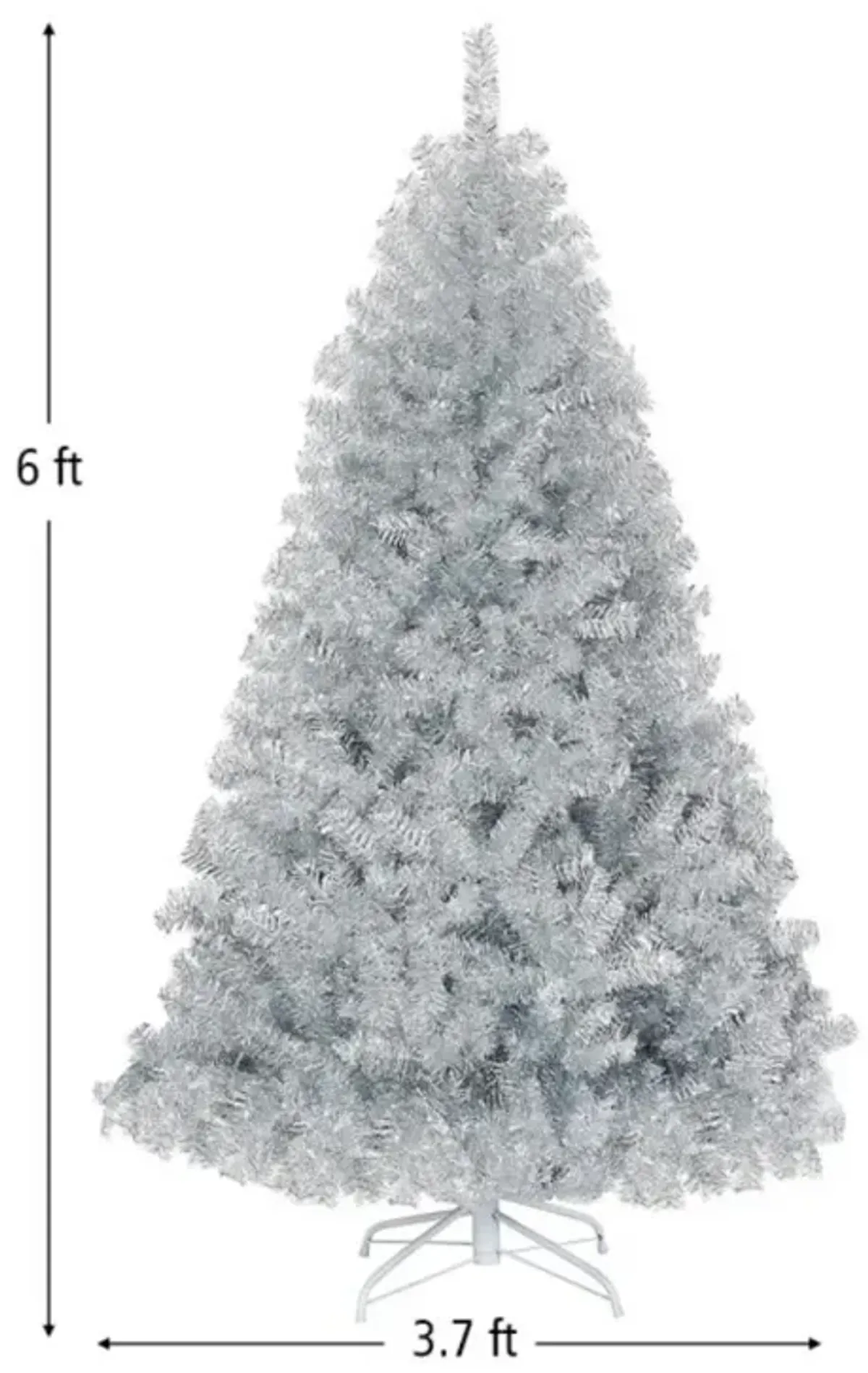 6 Feet Hinged Unlit Artificial Silver Tinsel Christmas Tree with Metal Stand