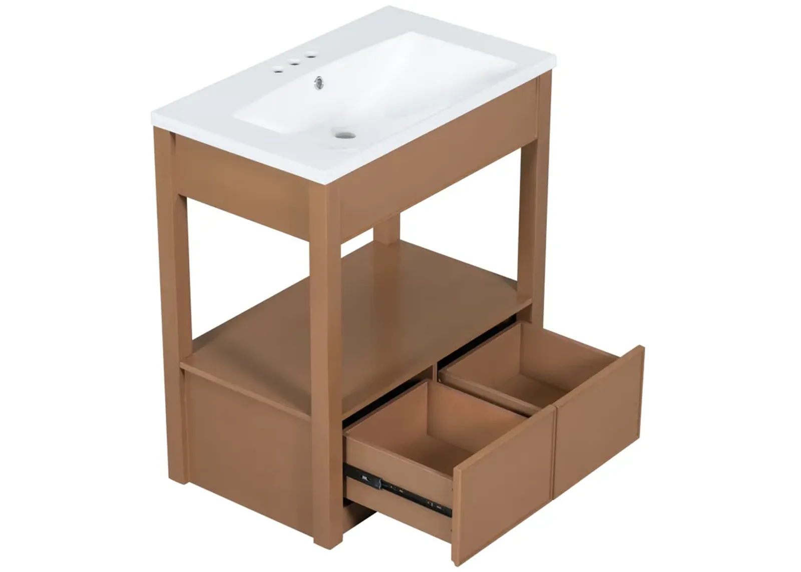 30" Bathroom Vanity with Sink Top, Bathroom Cabinet with Open Storage Shelf and Two Drawers, Brown