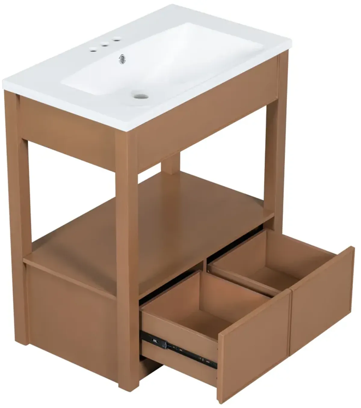 30" Bathroom Vanity with Sink Top, Bathroom Cabinet with Open Storage Shelf and Two Drawers, Brown