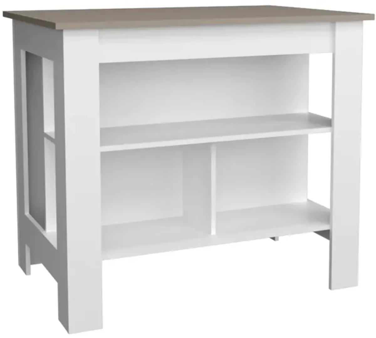 Delos Kitchen Island 35.4" H, with 3 Shelves, White / Mahogany