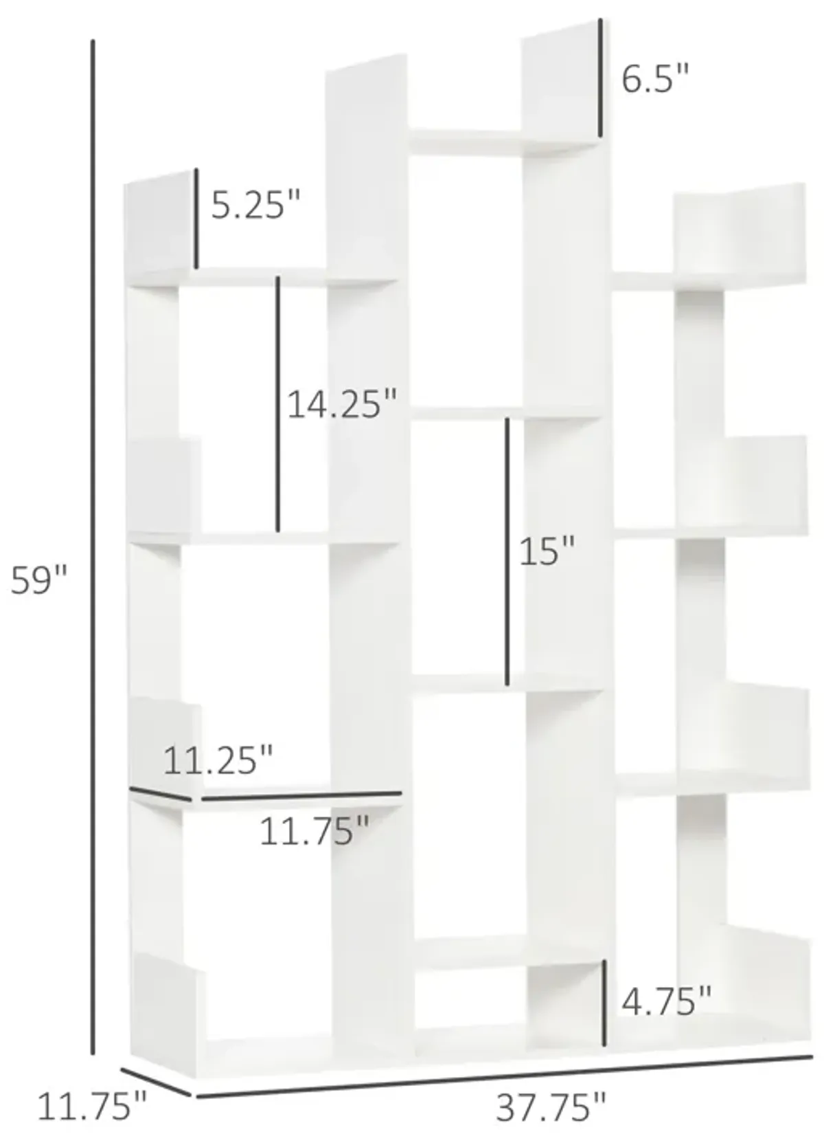 HOMCOM Tree Bookshelf, Modern Freestanding Bookcase with 13 Open Shelves, Display Unit for Living Room, Study or Office, White