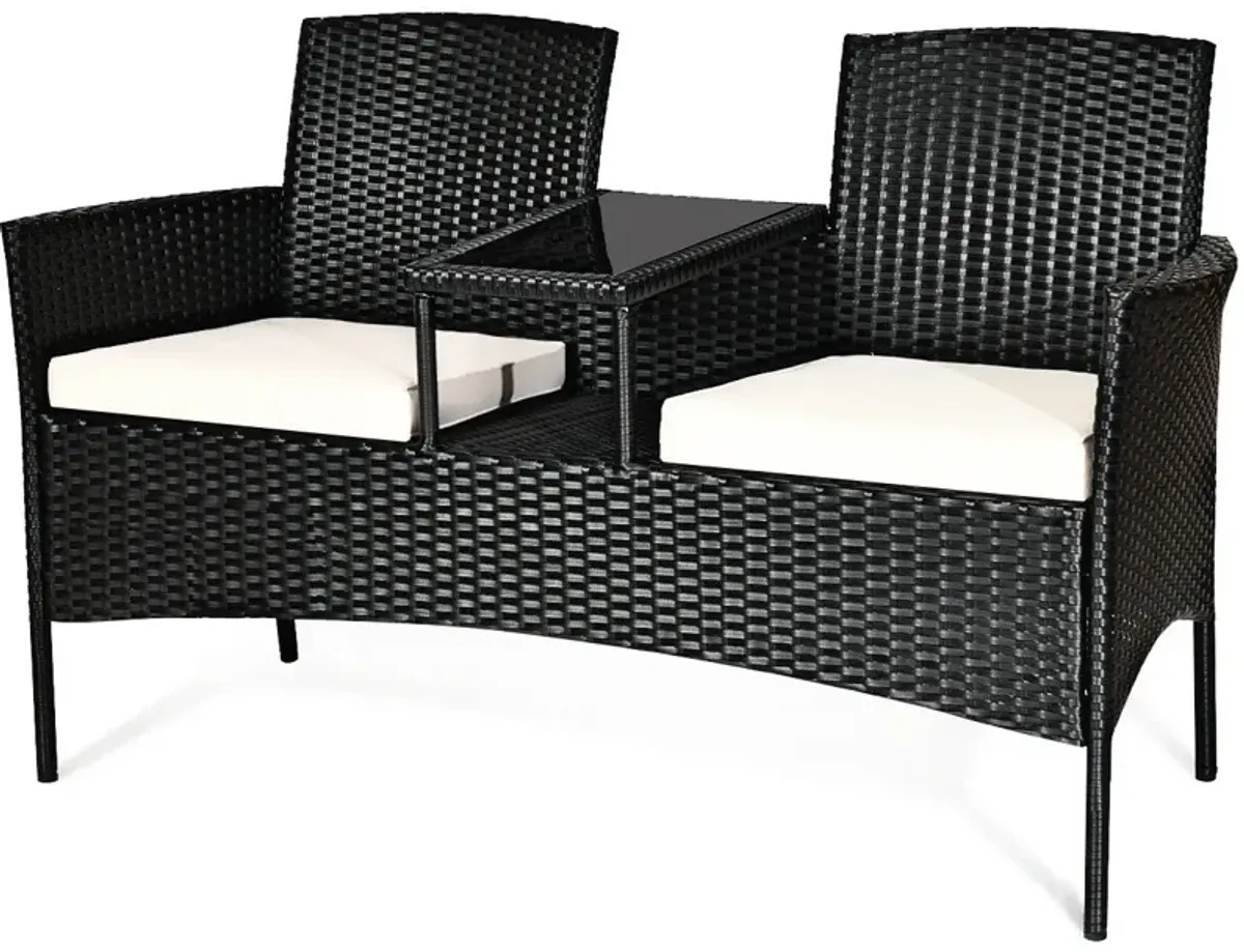 Wicker Patio Conversation Furniture Set with Removable Cushions and Table