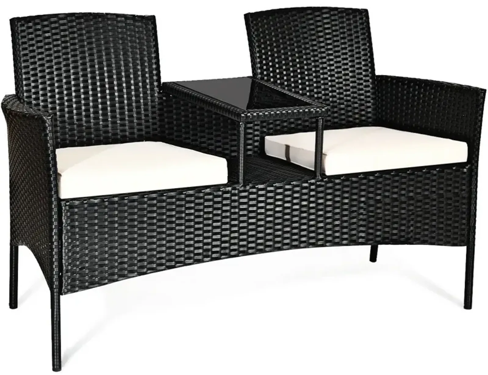 Wicker Patio Conversation Furniture Set with Removable Cushions and Table