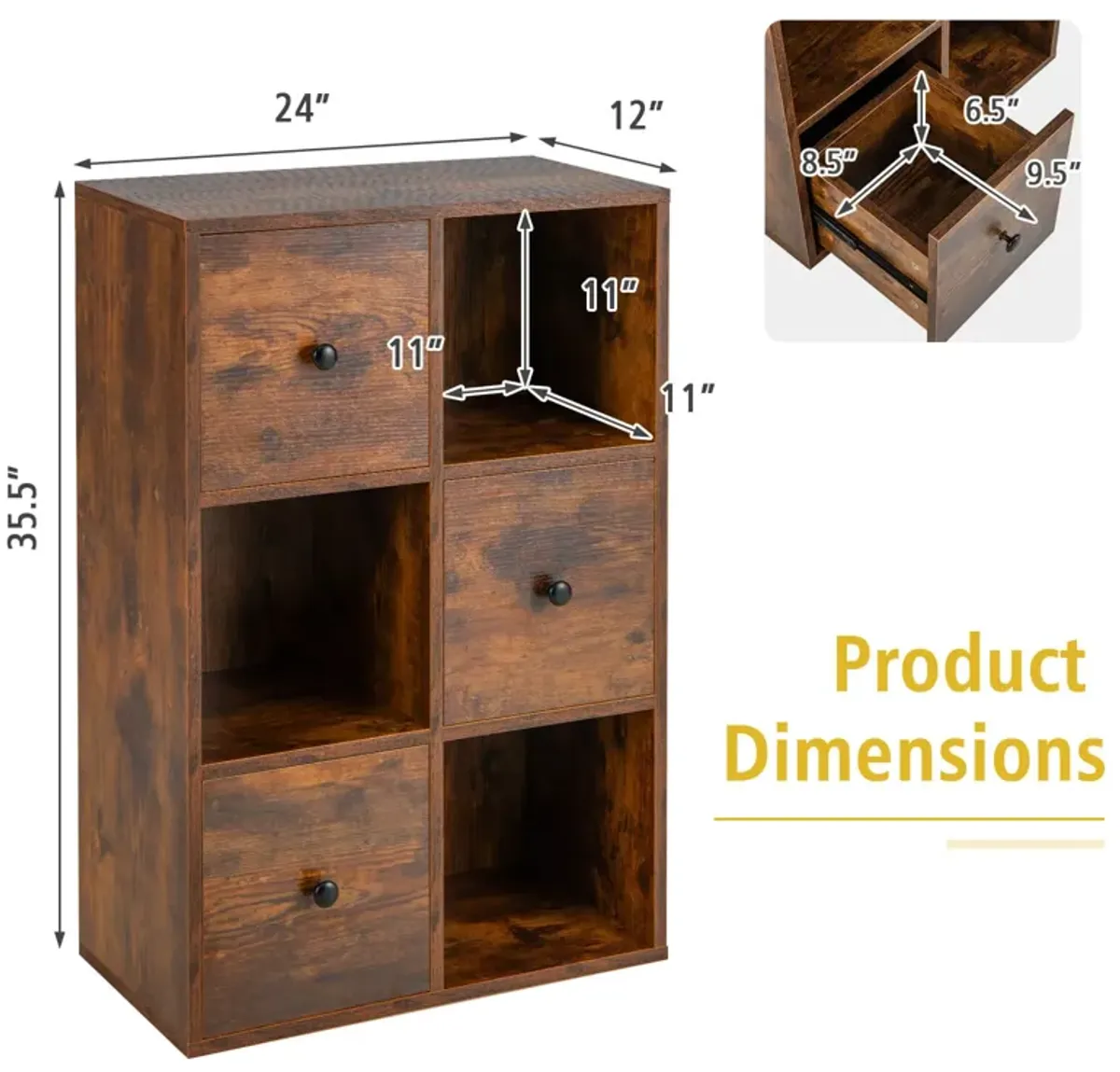 3-Tier Bookshelf with Anti-toppling Device for Living Room