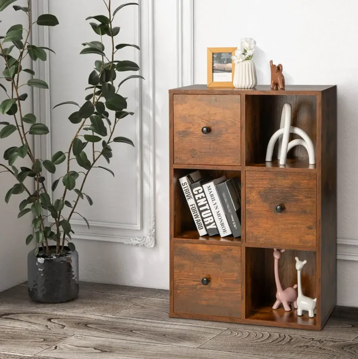 3-Tier Bookshelf with Anti-toppling Device for Living Room