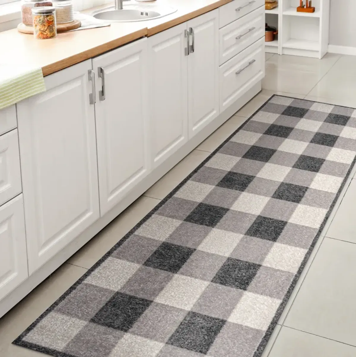 Gingham Gradient Plaid Cottage Machine-Washable Light Area Rug