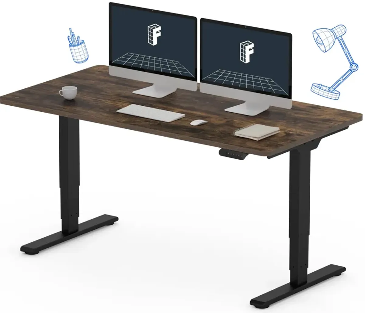 FLEXISPOT E6 Essential 3 Stages Dual Motor Electric Standing Desk 55x28 Inch Whole-Piece Board Height Adjustable Desk Electric S
