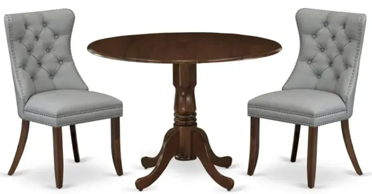 3 Piece Dining Table Set Contains a Round Kitchen Table with Dropleaf