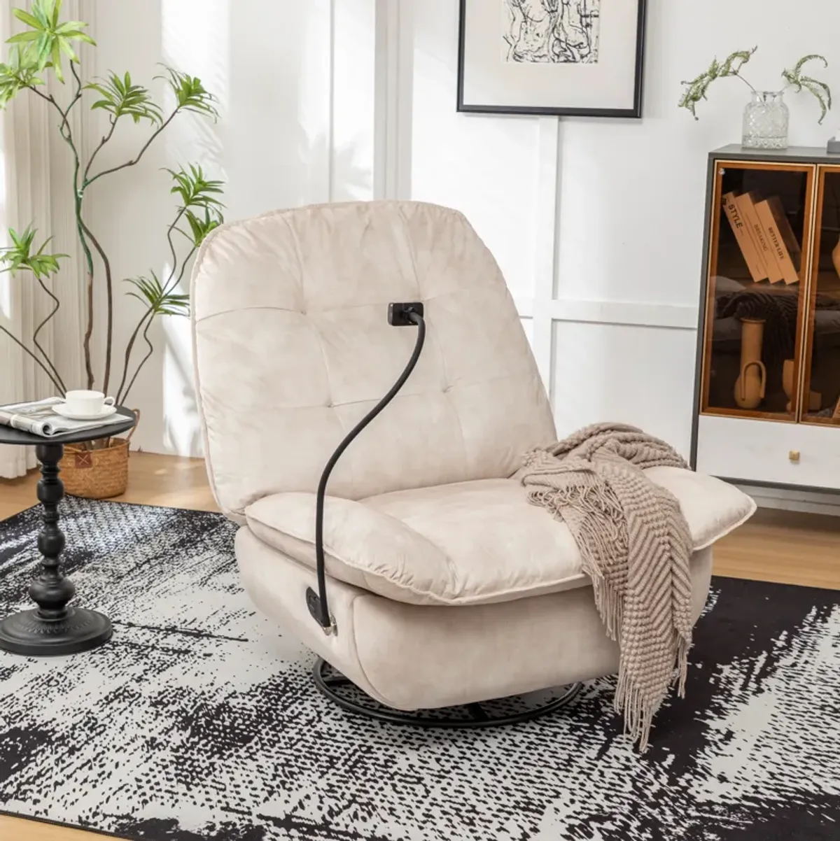 Merax Velvet Reclining Lazy Chair with Mobile Phone Holder