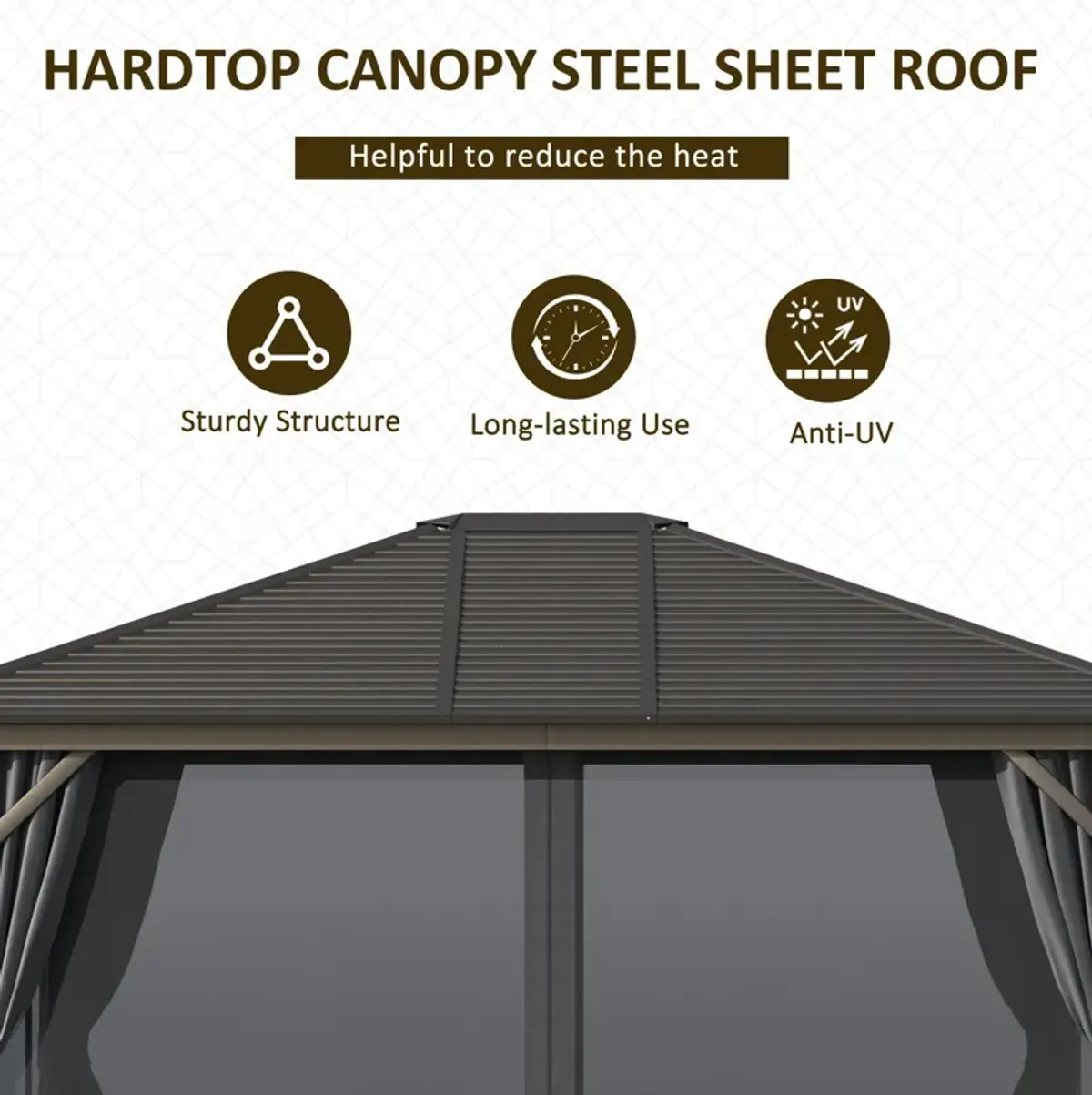 Dark Grey Outdoor Haven: 10'x12' Aluminum Hardtop Gazebo with Curtains