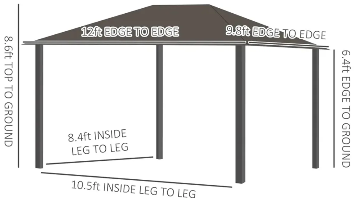 Dark Grey Outdoor Haven: 10'x12' Aluminum Hardtop Gazebo with Curtains