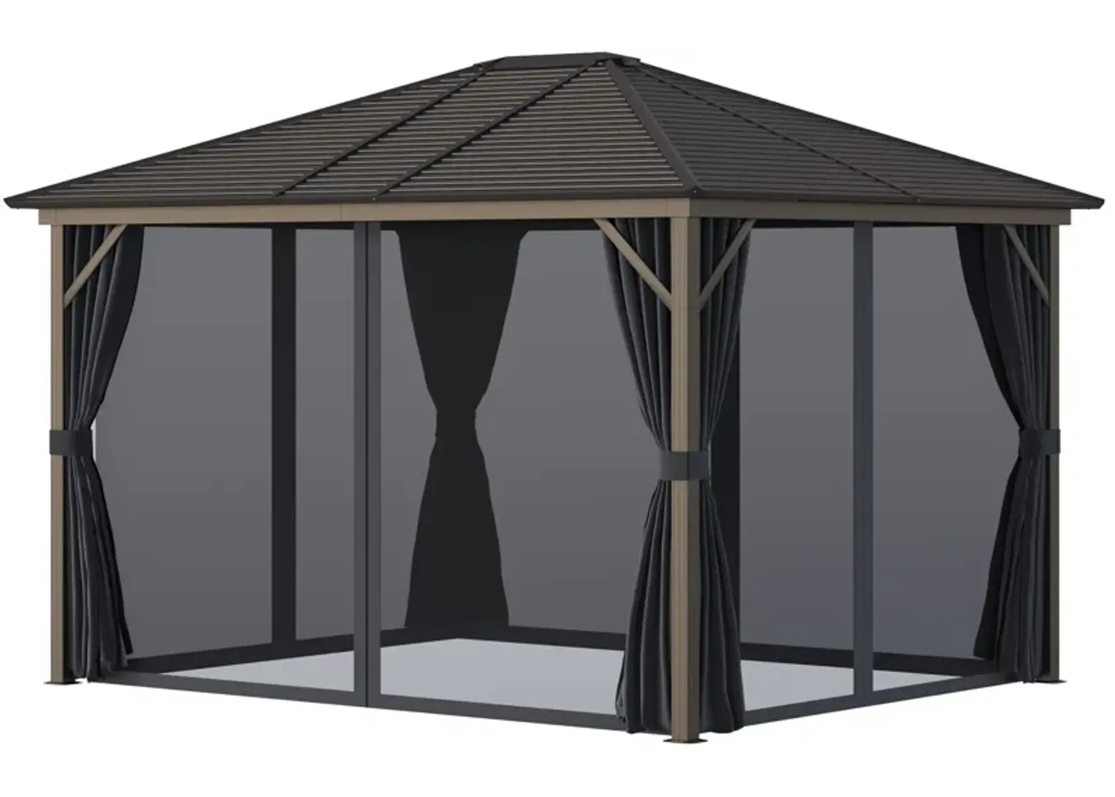 Dark Grey Outdoor Haven: 10'x12' Aluminum Hardtop Gazebo with Curtains