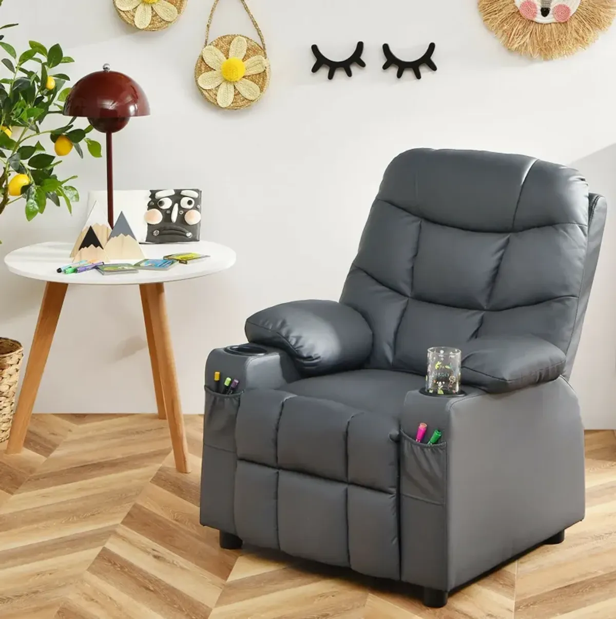 Kids Recliner Chair with Cup Holder and Footrest for Children