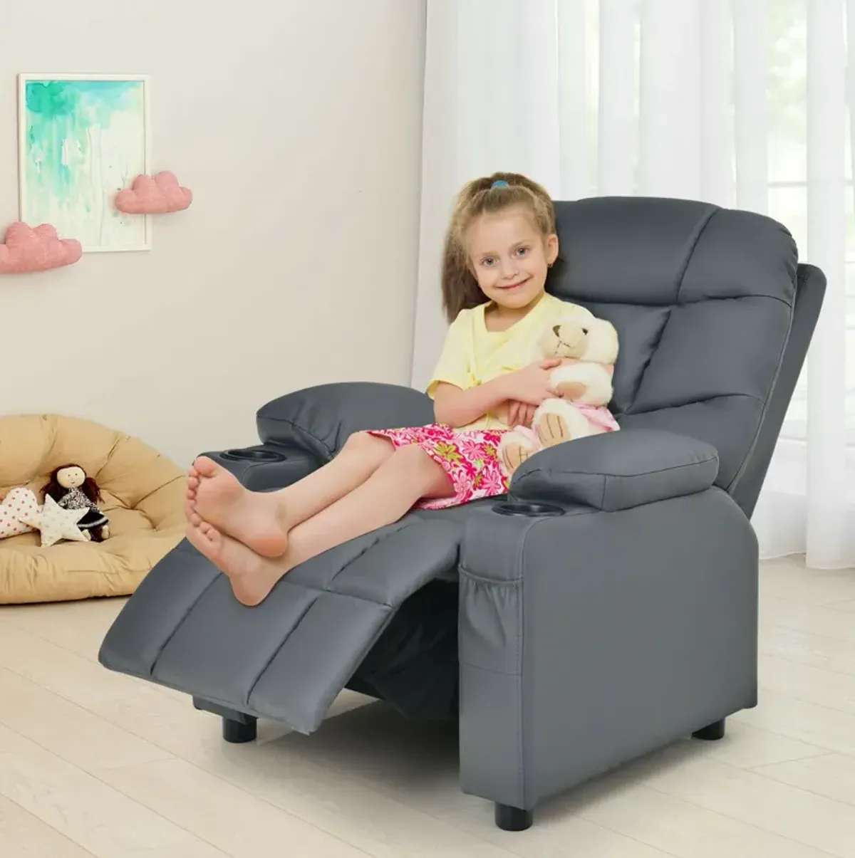 Kids Recliner Chair with Cup Holder and Footrest for Children