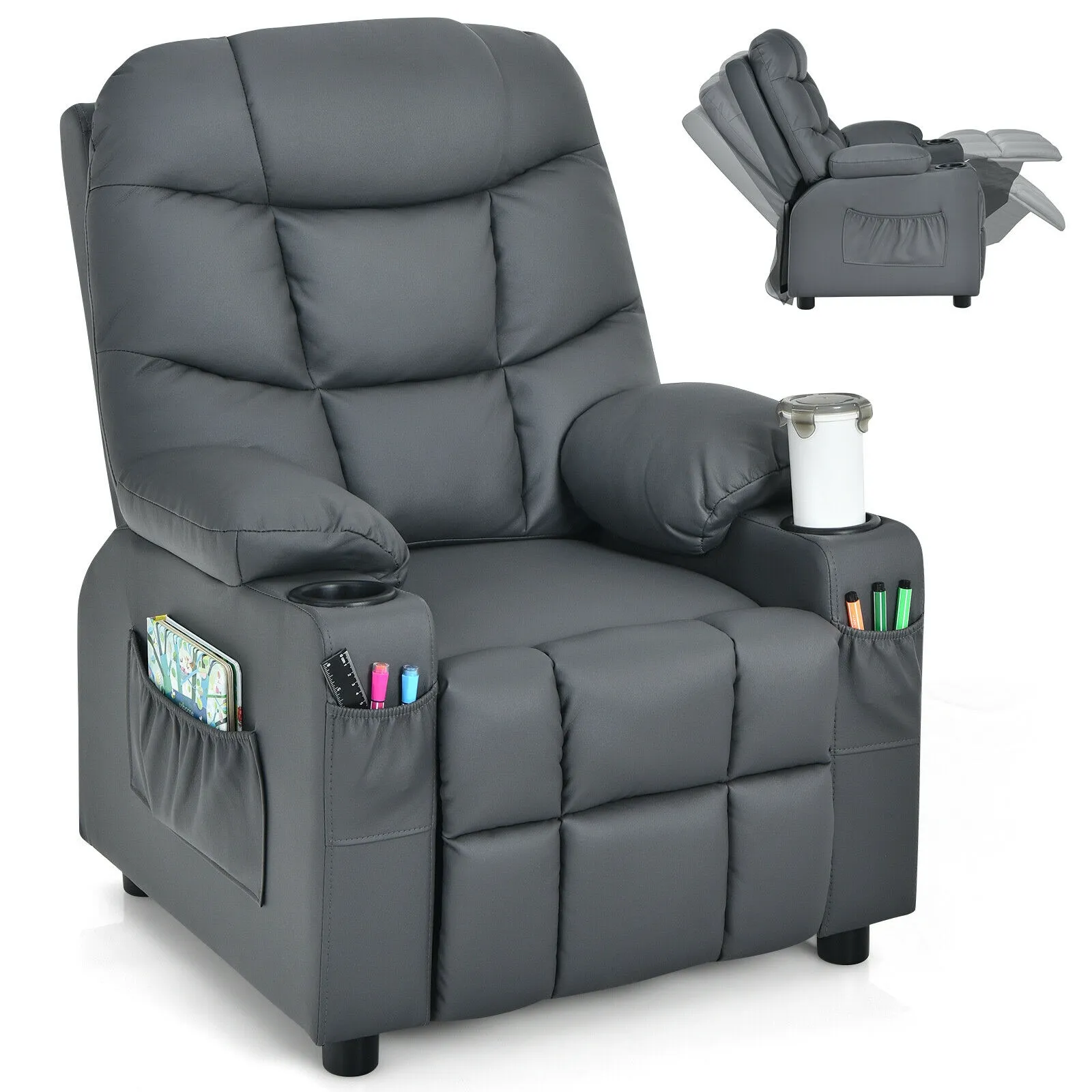 Kids Recliner Chair with Cup Holder and Footrest for Children