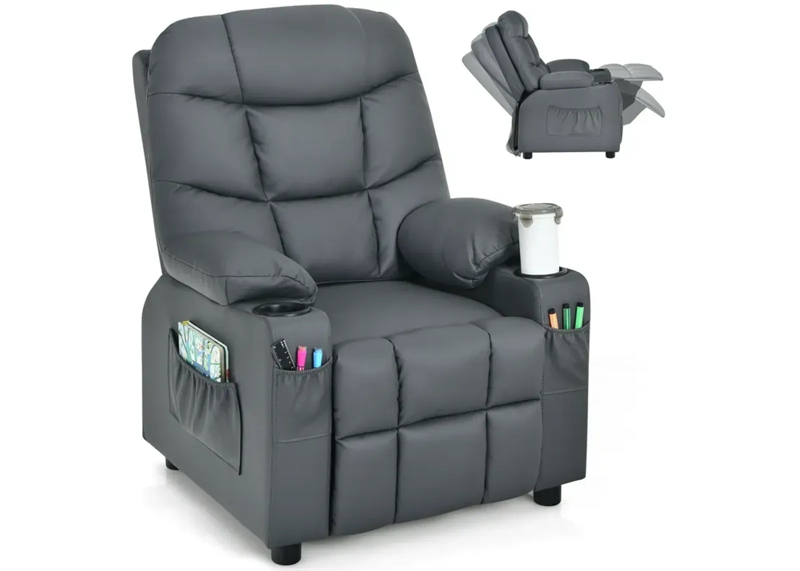 Kids Recliner Chair with Cup Holder and Footrest for Children