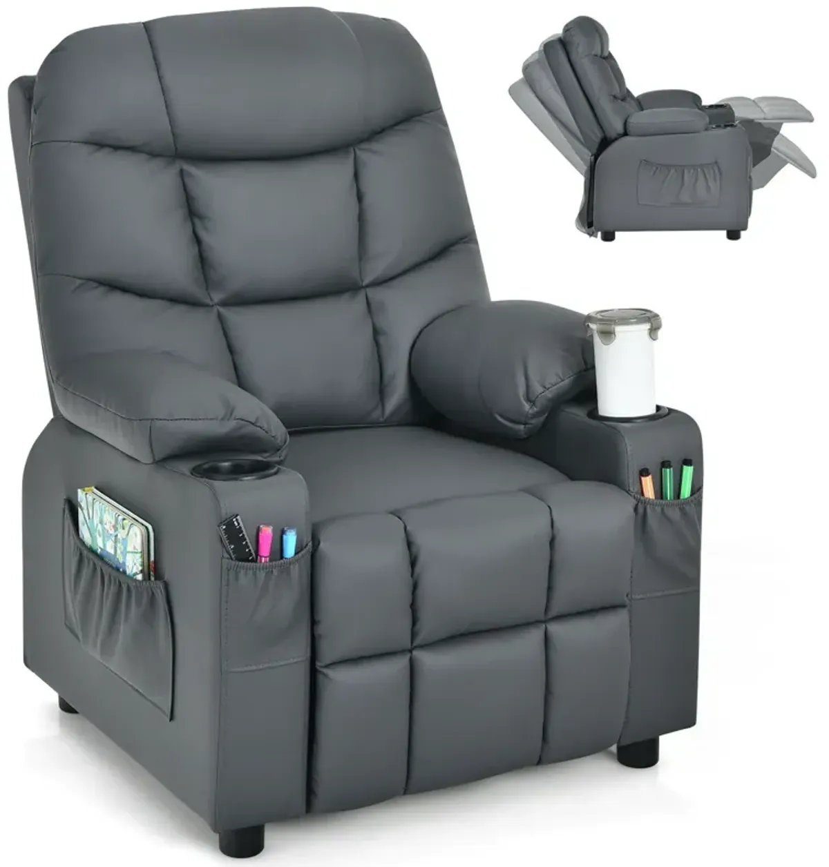 Kids Recliner Chair with Cup Holder and Footrest for Children