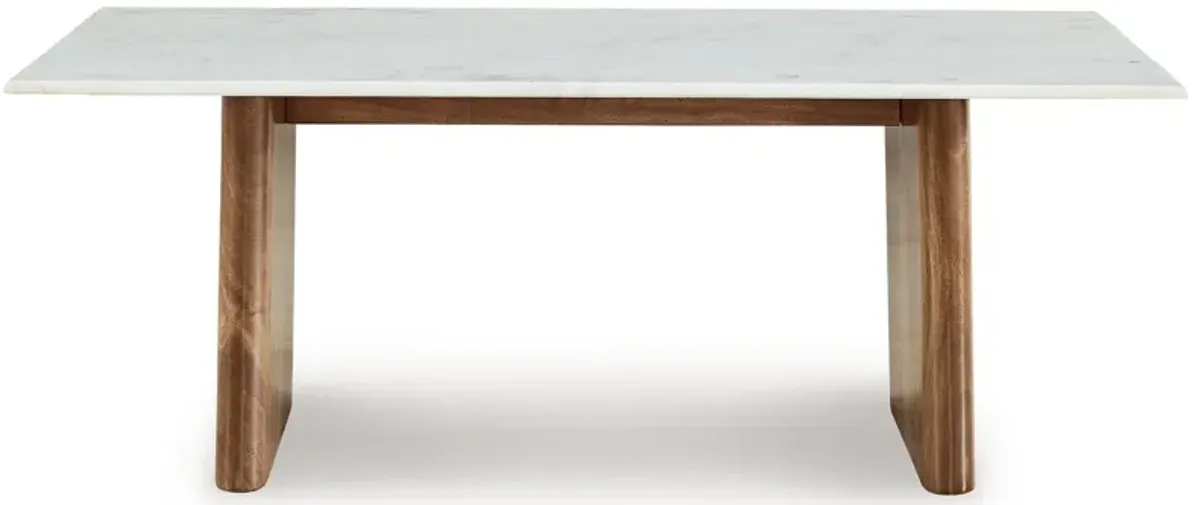 Wrenn Cocktail Coffee Table, Marble, Rectangular 48 Inch Brown Wood - Benzara