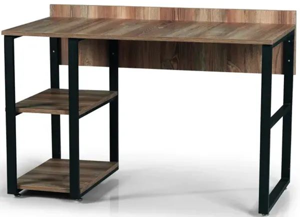 Furnish Home Store Rasse Black Metal Frame 58" Wooden Top 2 Shelves Writing and Computer Desk for Home Office, Oak