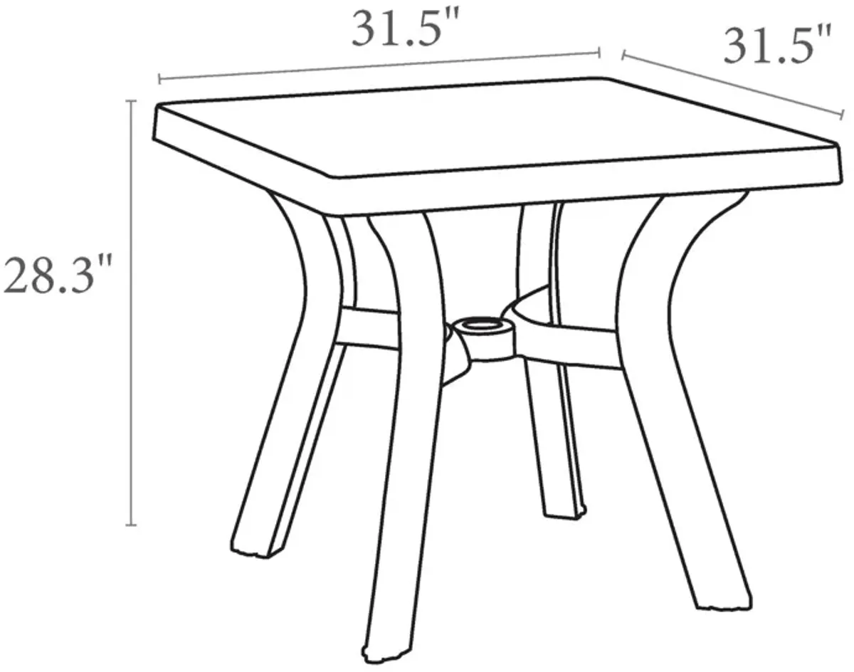 31" Teak Brown Square Outdoor Patio Dining Table