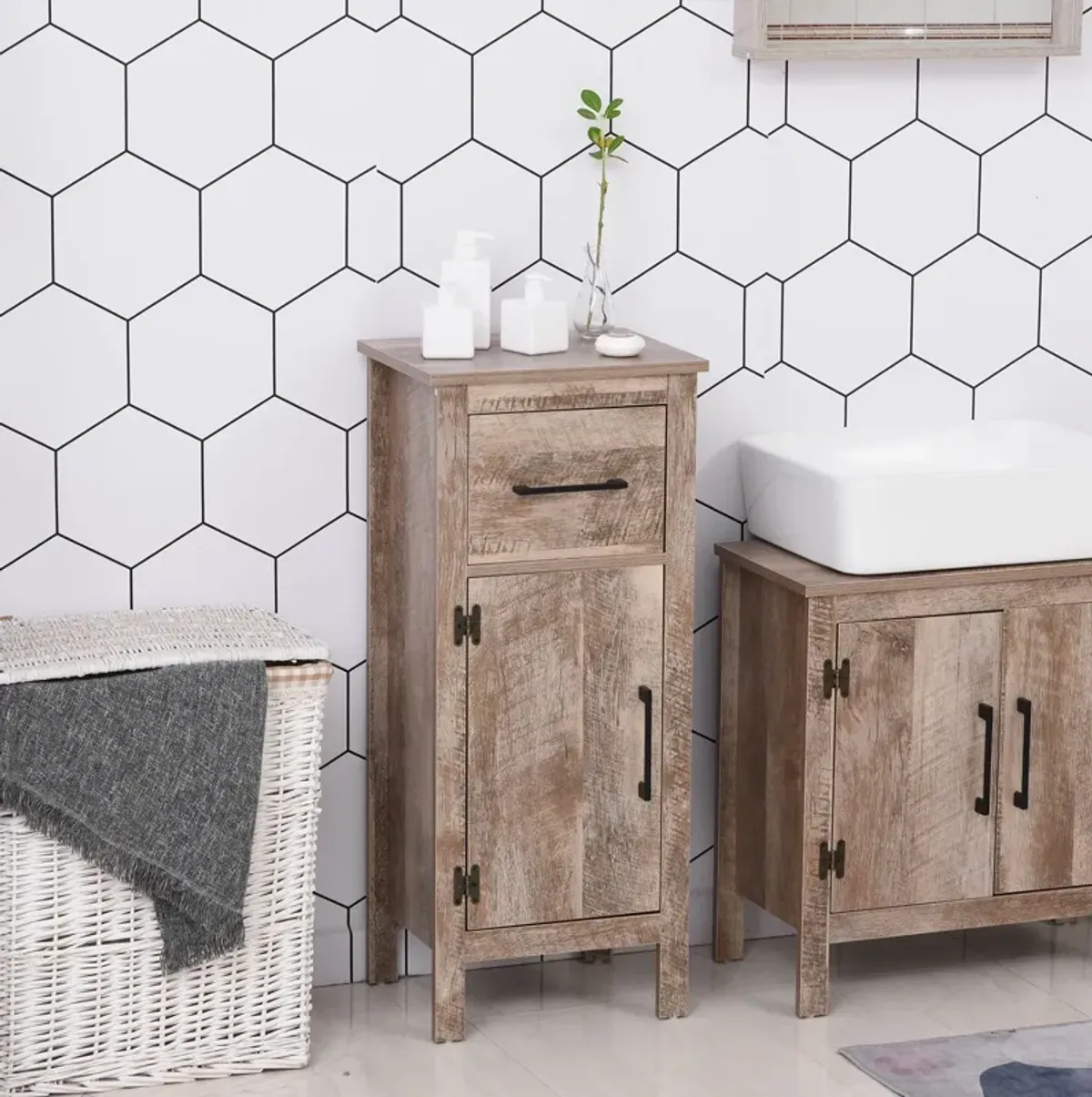 Wooden Bathroom Cabinet: Freestanding Floor Storage with Drawer, Shelf for Entryway