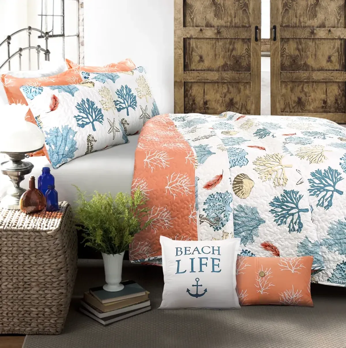 Coastal Reef Feather Quilt 7Pc Set