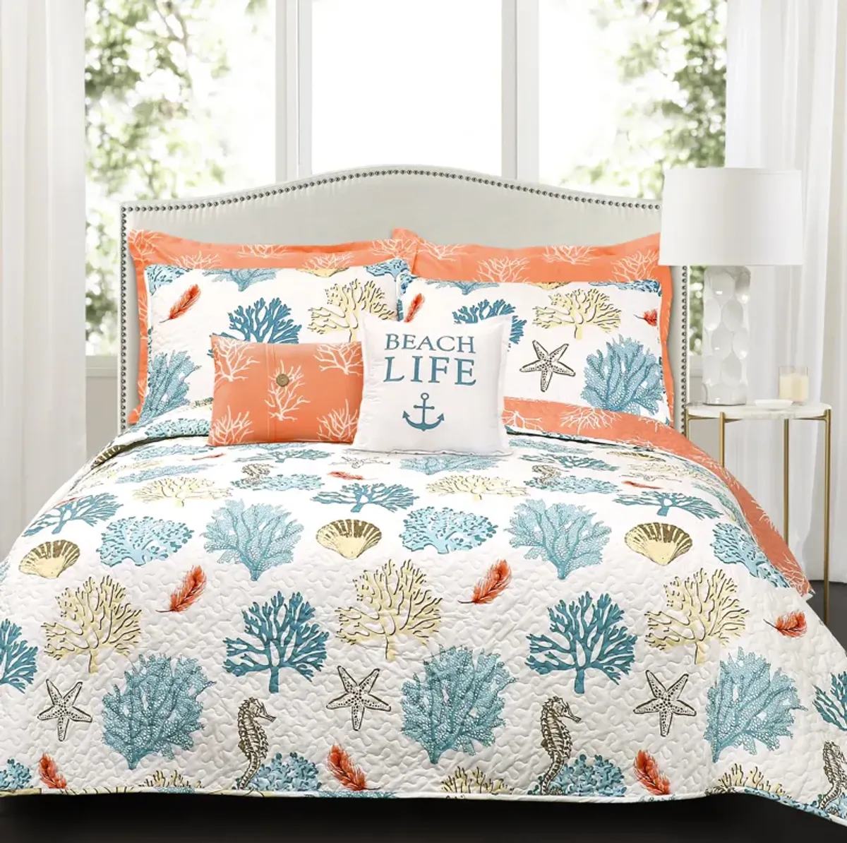 Coastal Reef Feather Quilt 7Pc Set