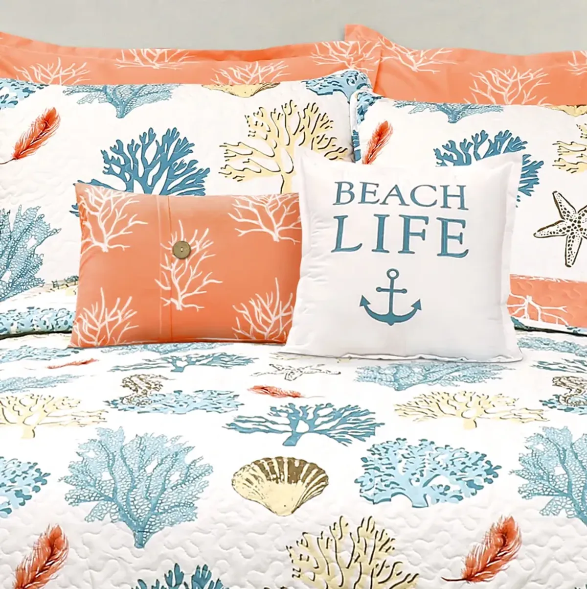 Coastal Reef Feather Quilt 7Pc Set