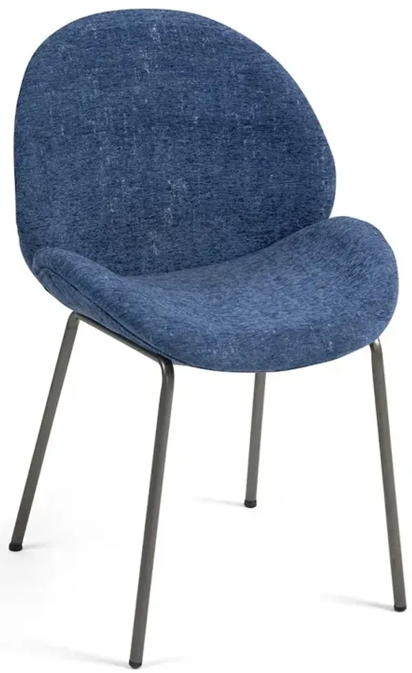 Glamour Home Set of 2 Benedetta Blue Linen Upholstered Dining Chair with Black Iron Legs
