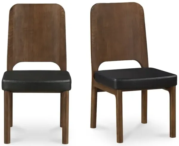 Moe's Home Collection Kerr Dining Chair Walnut Stained Black Vegan Leather-Set Of Two