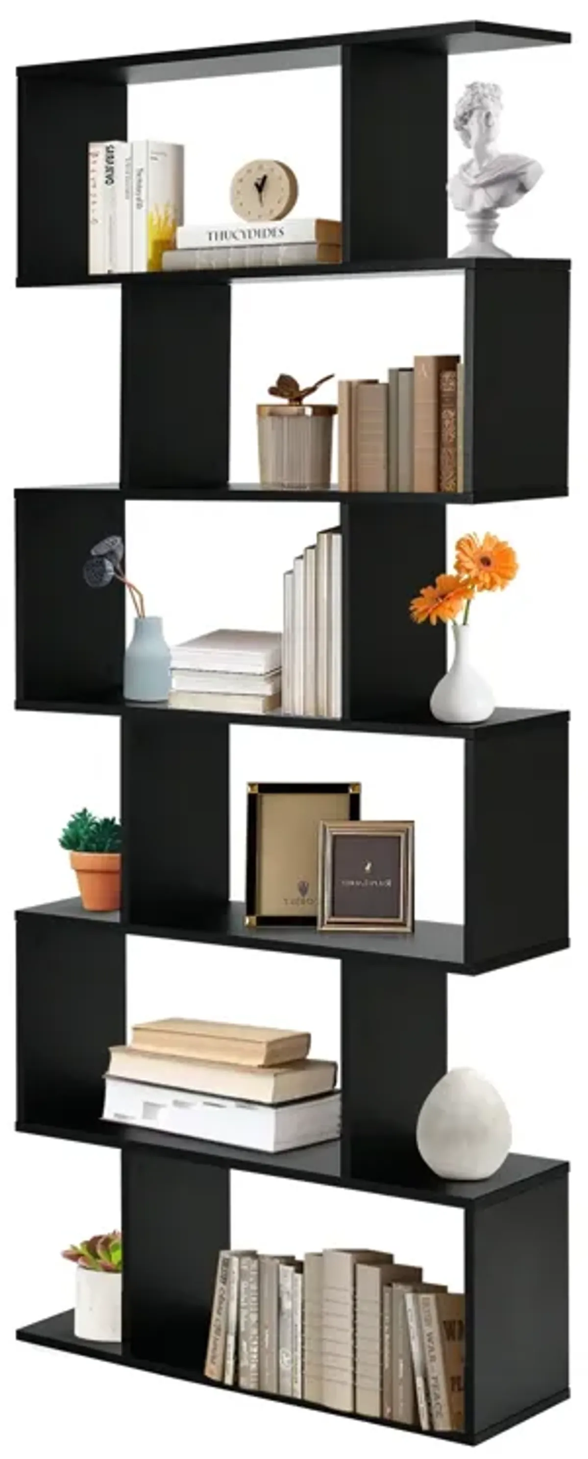 6 Tier S-Shaped Bookshelf Storage Display Bookcase Decor Z-Shelf