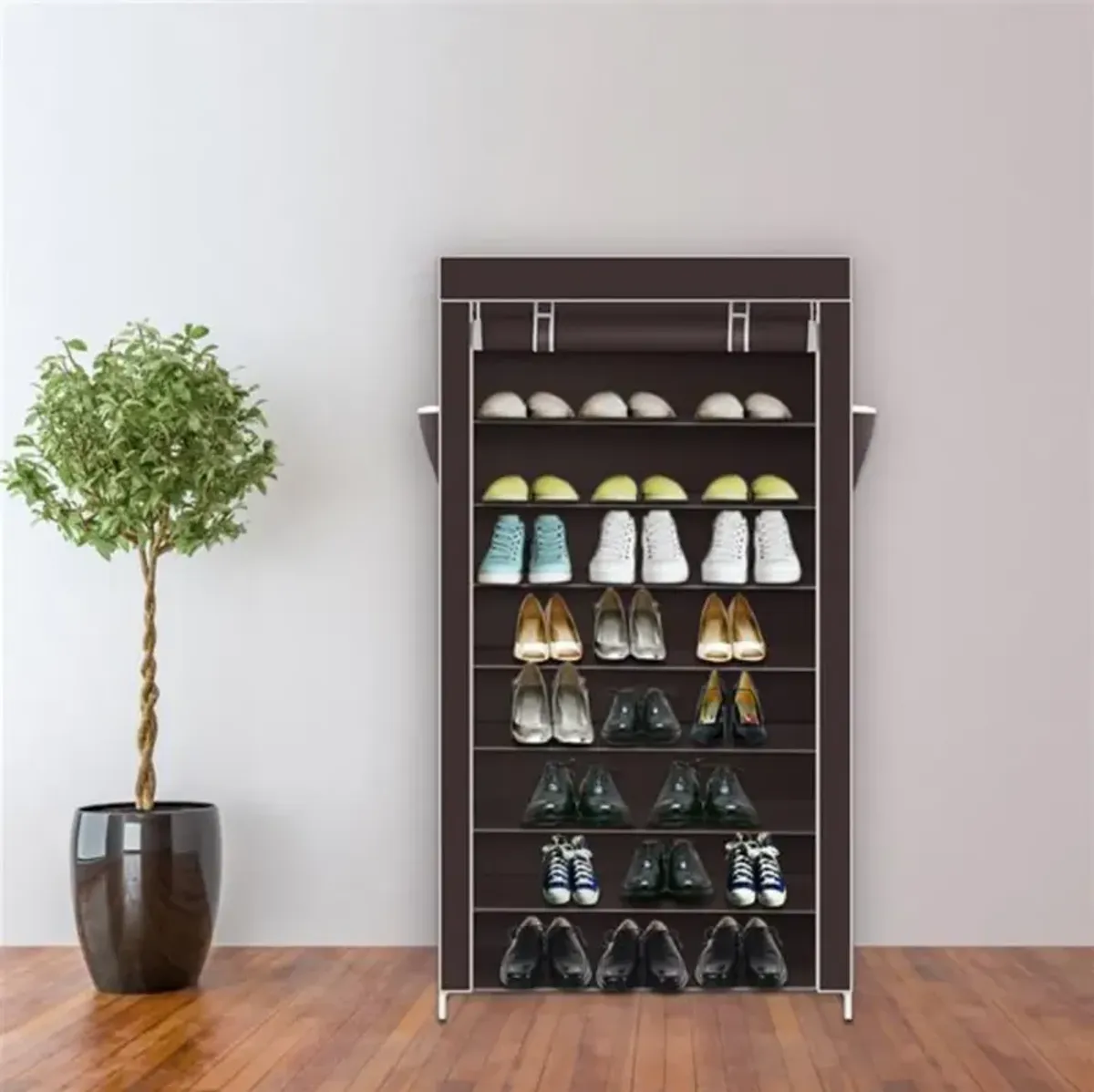 10-Tier Shoe Rack with Dustproof Cover, Shoe Storage Cabinet Organizer for Closet