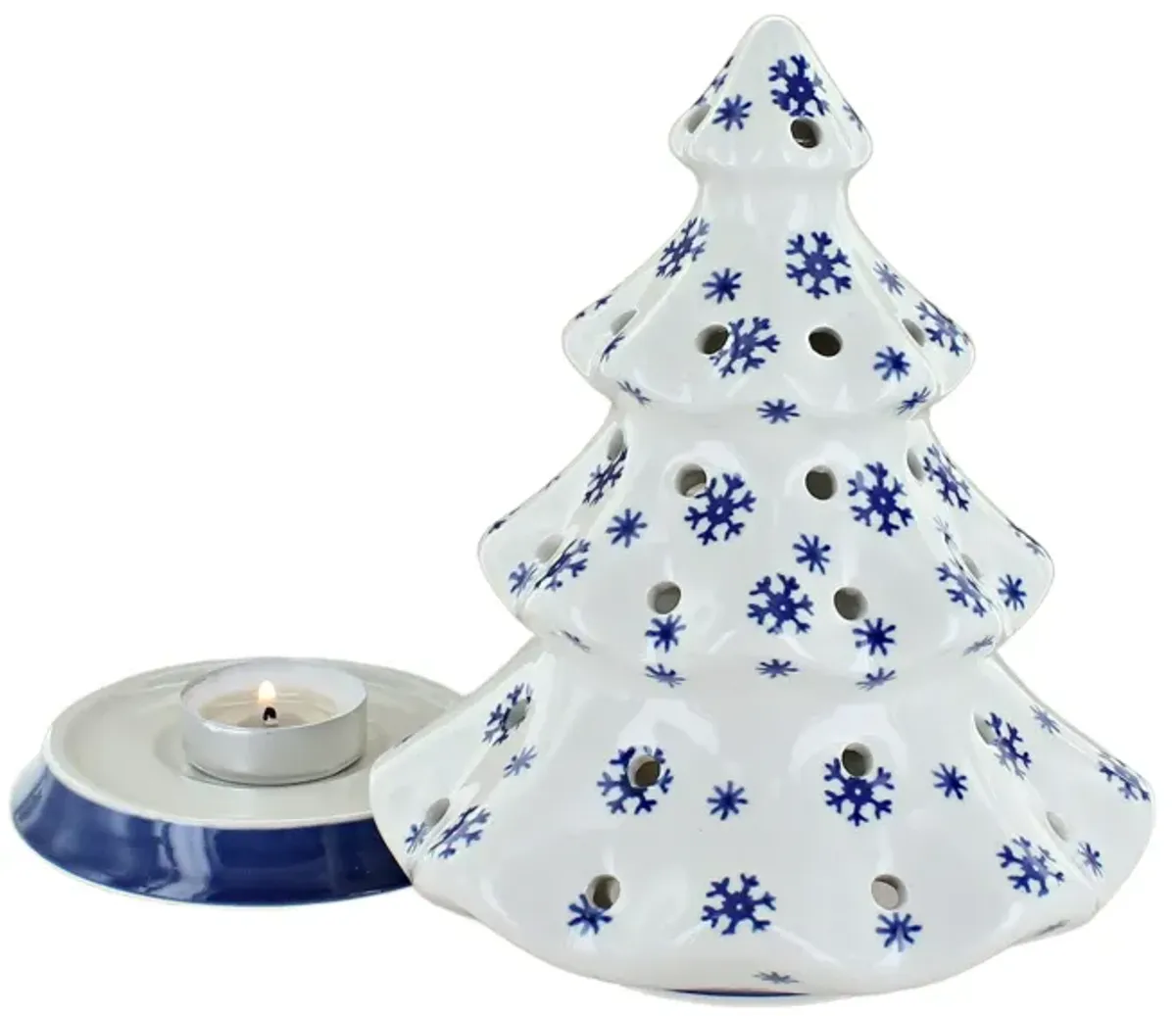 Blue Rose Polish Pottery Festive Fir Tree Luminary