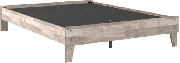 Queen Platform Bed with Butcher Block Design, Washed White-Benzara