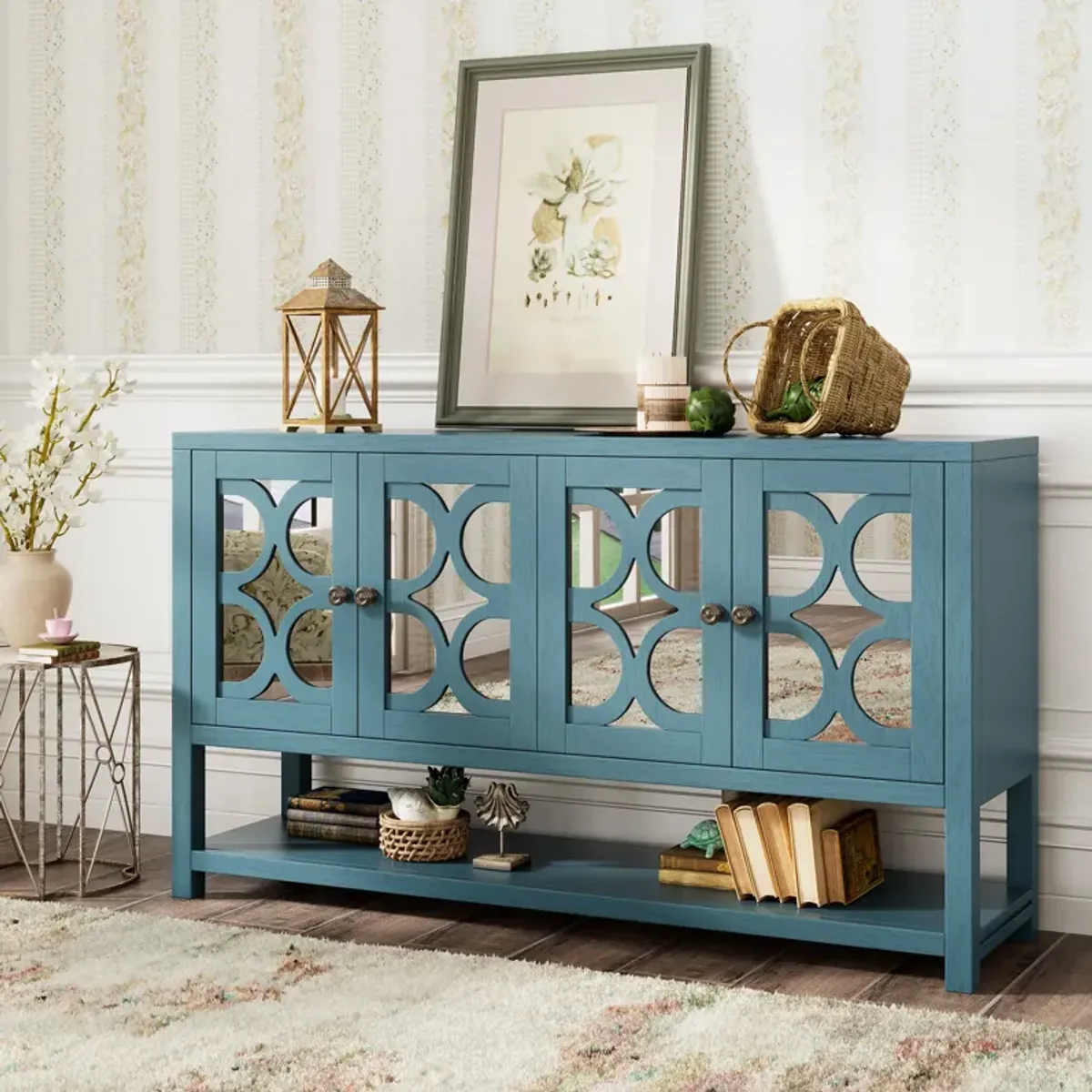 Merax Retro Storage Cabinet Sideboard with Mirrored Doors